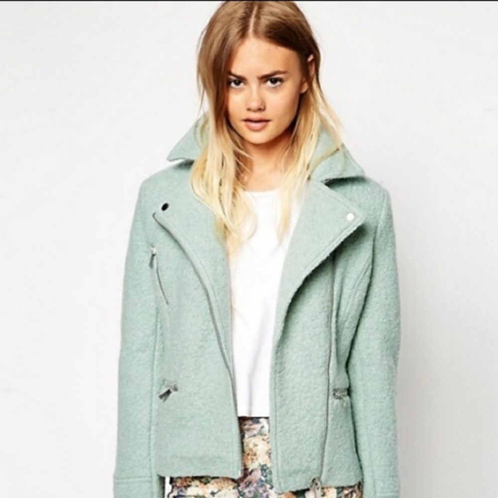 Asos seafoam mint green moto jacket wool